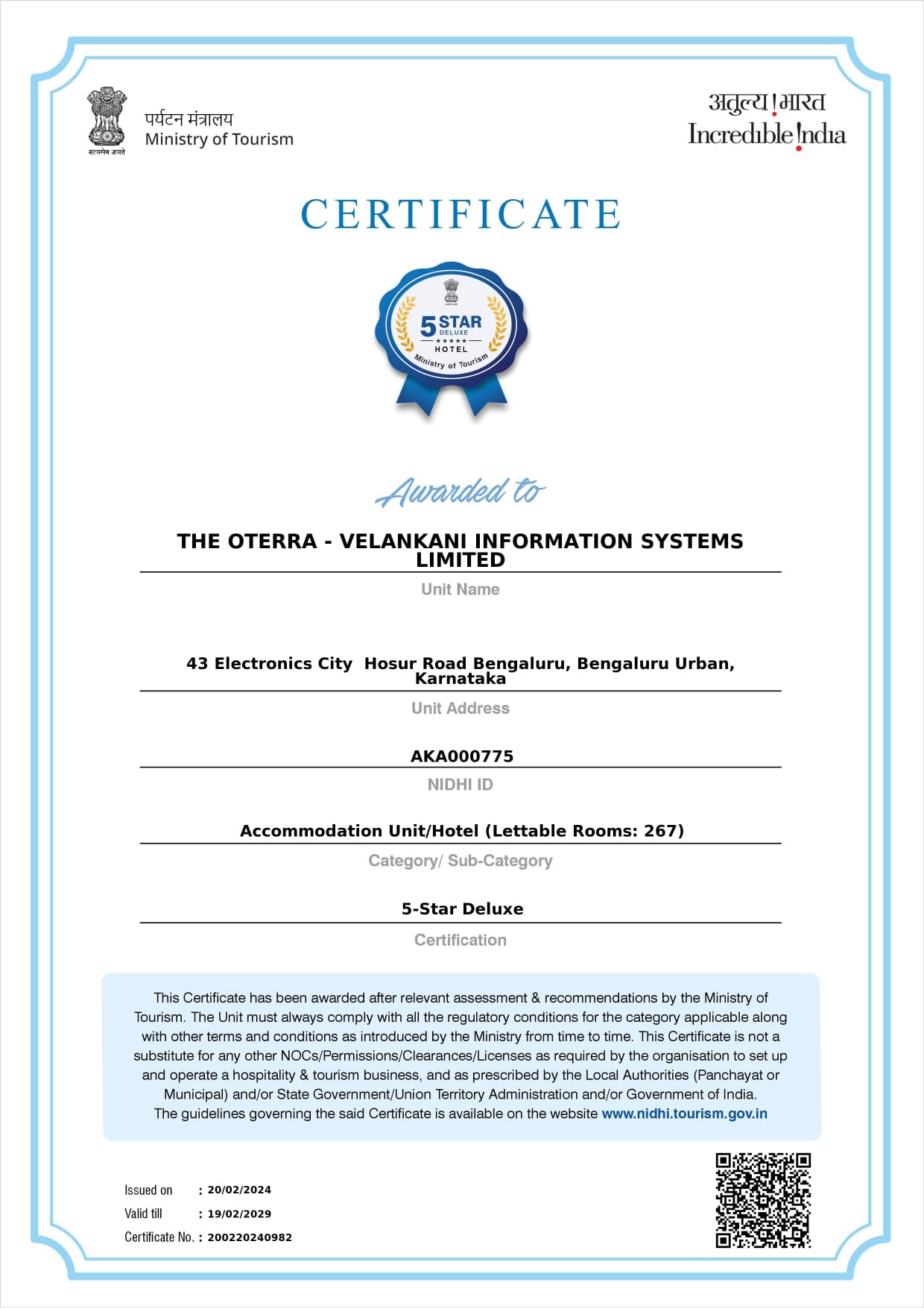 5-Star Deluxe Hotel Certificate